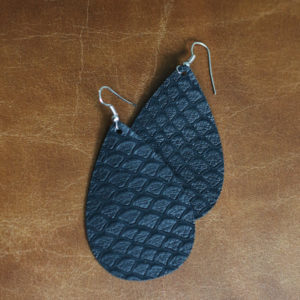 Black Teardrop Leather Earrings