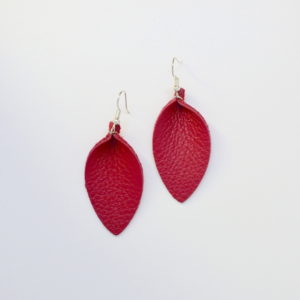 Ruby Red Petal Leather Earrings