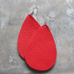 Red Teardrop Leather Earrings