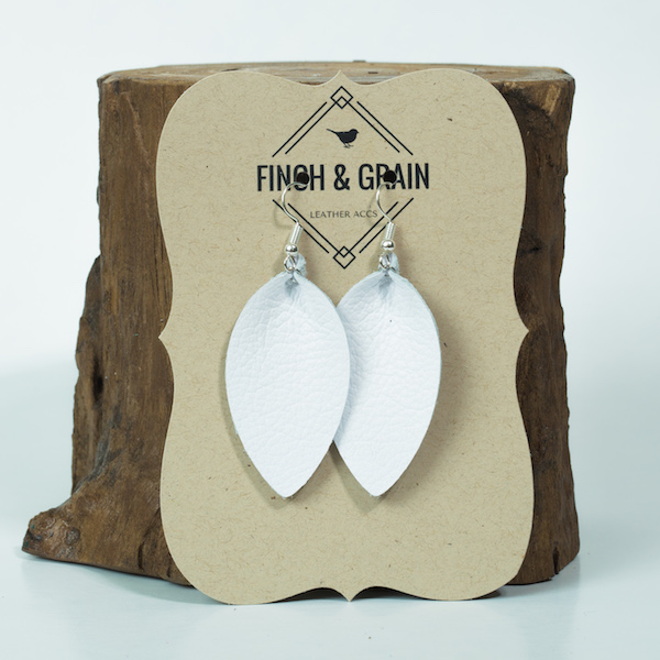 white petal leather earrings