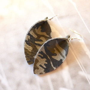 Gray Camouflage Leather Earrings