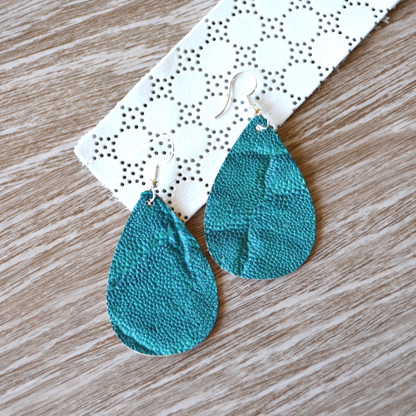 Blue Texture Leather Earrings