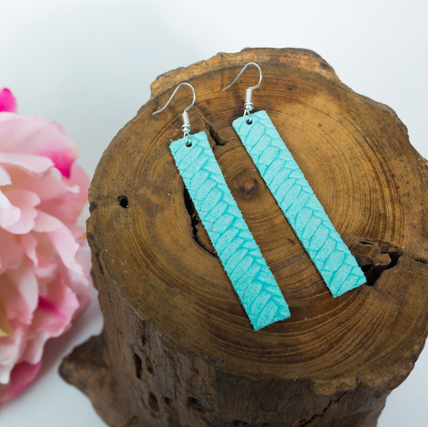 Teal Leather Earring