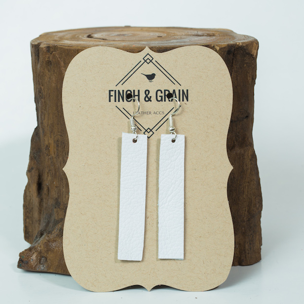 Frosted White Bar Leather Earrings
