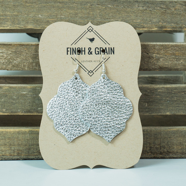 silver metallic leather earrings