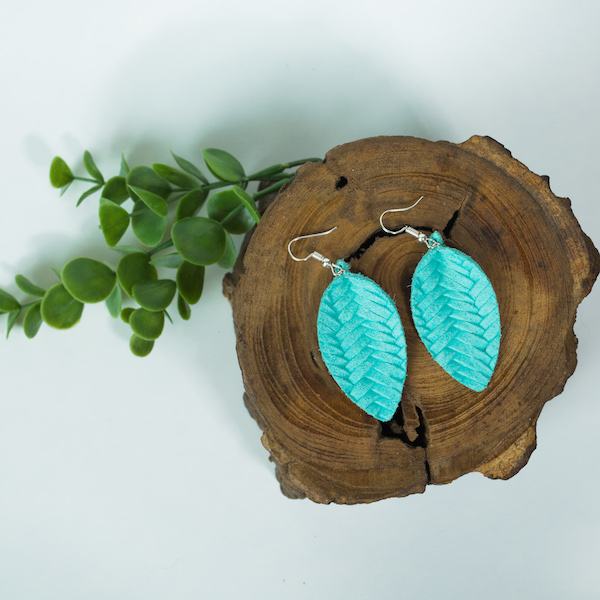 blue petal leather earrings