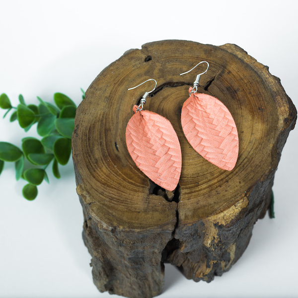 peach petal leather earrings