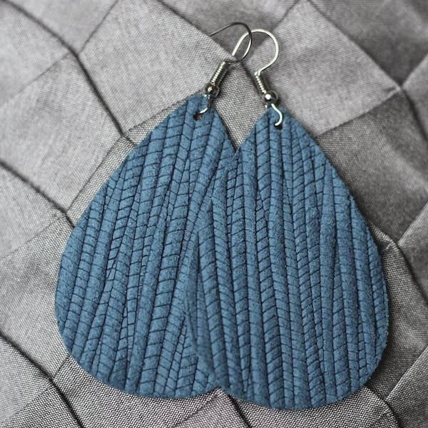 Blue Teardrop Leather earrings